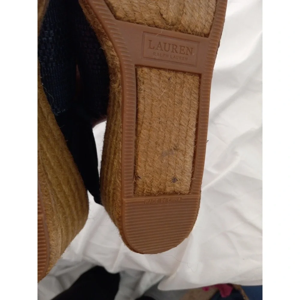 Ralph Lauren Penelopie Slingback Wedge NauticalSandals Espadrille Navy Blue NWOB